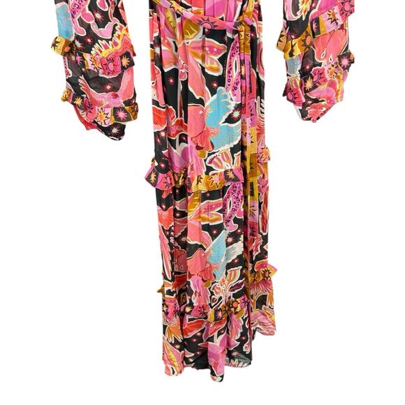 Farm Rio x Anthropologie Pink Tropical Floral Maxi Dress Long Sleeve XS - Picture 8 of 10